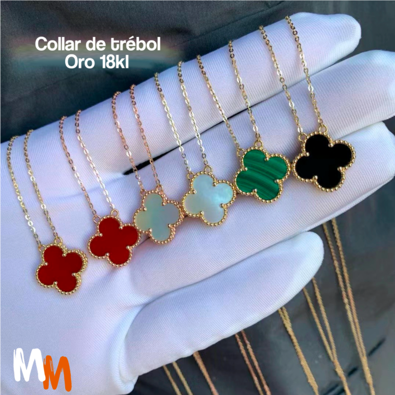 Exquisito collar de trébol de oro de 18 quilates con nácar